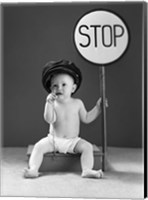 1940s Baby Boy Holding Stop Sign Fine Art Print