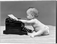1940s Baby In Diaper Typing Fine Art Print
