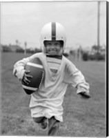 1950s Boy In Oversized Shirt And Helmet Fine Art Print