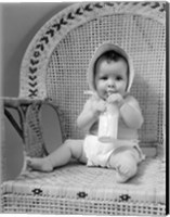 1940s Baby Sitting In Wicker Chair Fine Art Print