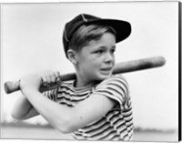 1930s Boy At Bat Wearing A Horizontal Striped Tee Shirt Fine Art Print