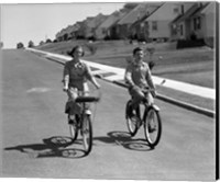 1950s Teen Boy Girl Couple Riding Bikes Fine Art Print