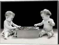 1930s 1940s Twin Babies Playing Game Of Checkers Fine Art Print