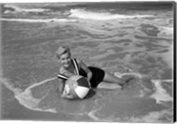 1960s Woman In Bathing Suit Lying In The Surf Fine Art Print