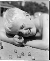 1950s Boy Crouching Shooting Marbles Fine Art Print