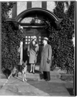 1920s Couple Wearing Coat Hat Gloves With German Shepherd Dog Fine Art Print