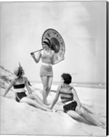 1920s Three Smiling Women In Swimsuits At The Beach Fine Art Print