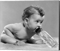 1950s Baby Leaning Forward Drinking From Bottle Fine Art Print