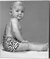 1960s Grumpy Expression Baby In Leopard Costume Fine Art Print