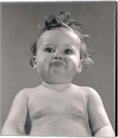 1950s Portrait Baby With Messy Hair & Pursed Lips Fine Art Print
