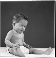 1950s Baby Sitting Up Wearing Diaper Making Face Fine Art Print