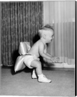 1950sBaby In Diaper And Shoes Learning To Walk Fine Art Print
