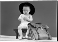 1940s Baby In Fedora Seated On Stool Fine Art Print
