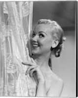 1950s Wet Blonde Woman Peeking Around Shower Curtain Fine Art Print