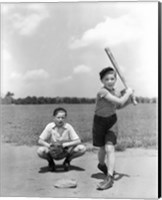 1930s Two Boys Batter And Catcher Playing Baseball Fine Art Print