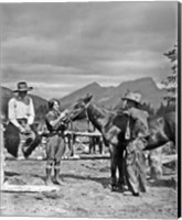 1930s Cowboys & A Woman Grooming A Horse Fine Art Print