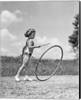 1930s Girl Outdoors Playing Hoop And Stick Game Fine Art Print