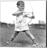 1930s Boy Outdoors Aiming Toy Bow And Arrow Archery Fine Art Print