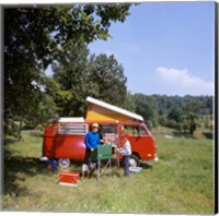 1970s Father And Son Cooking At Campsite Fine Art Print
