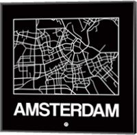 Black Map of Amsterdam Fine Art Print