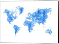 World Map Blue Drawing Fine Art Print