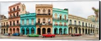 Cars in Front of Colorful Houses, Havana, Cuba Fine Art Print