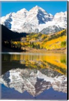 Reflection of Mountain Range on water, Maroon Lake, Aspen, Colorado Fine Art Print