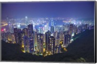 China, Hong Kong, Overview of City at Night Fine Art Print