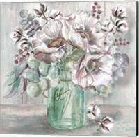 Blush Poppies and Eucalyptus in Mason Jar Fine Art Print