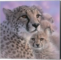Cheetah Mother and Cubs - Mother's Love - Square Fine Art Print