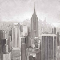 Manhattan in the Mist Gray Framed Print