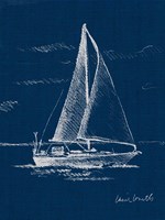 Sailboat on Blue Burlap I Fine Art Print