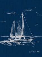Sailboat on Blue Burlap II Fine Art Print
