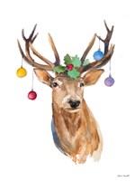 Deer with Holly and Ornaments Fine Art Print