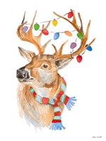 Deer with Lights and Scarf Fine Art Print