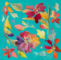 Floral Party On Teal Fine Art Print