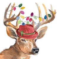 Christmas Light Reindeer Hat Framed Print