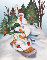 Sledding Snowmen Fine Art Print