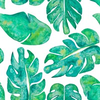 Aqua Leaves On White Fine Art Print