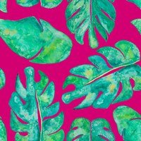 Aqua Leaves On Pink Fine Art Print