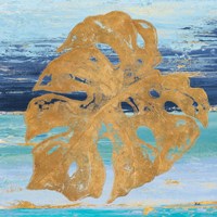 Gold and Teal Leaf Palm II Framed Print