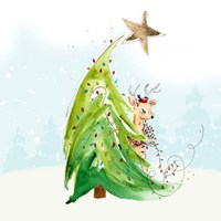 Whimsical Tree and Reindeer Fine Art Print