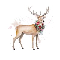 Woodland Deer with Wreath Fine Art Print