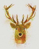 Deer Head 1 Rainbow Splash Red and Gold Fine Art Print