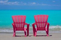 Bahamas, Little Exuma Island Pink Chairs On Beach Fine Art Print