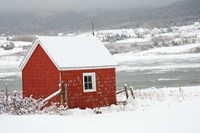 North America, Canada, Nova Scotia, Cape Breton, Cabot Trail, Red Shed In Winter Fine Art Print