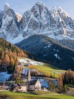 Church Sankt Magdalena In Villnoess Valley In Autumn, Geisler Mountains Italy Fine Art Print