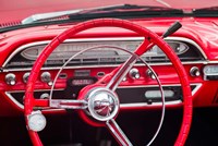 Classic Red Steering Whell At An Antique Car Show Fine Art Print