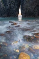 Ocean Spray Over Lichen Covered Rocks At Arch, Harris Beach State Park Fine Art Print