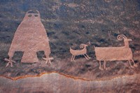 Ancient Petroglyph Of Owl And Big Horn Sheep, Utah Fine Art Print